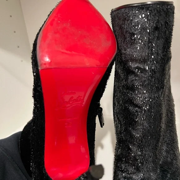 Christian Louboutin Black Velvet Ankle Booties, Kate